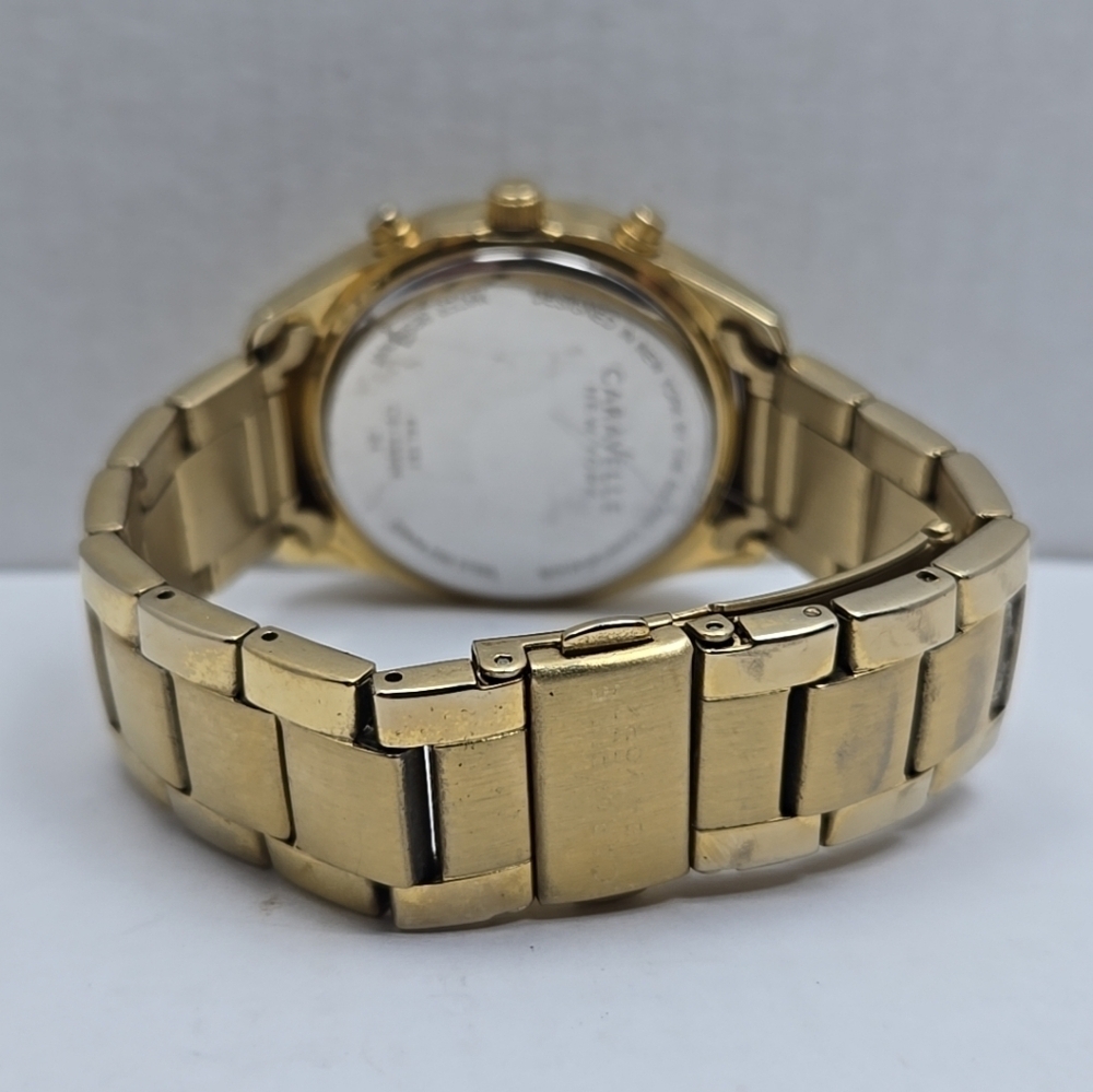 Caravelle New York Gold Tone Chronograph Women’s Quartz Watch Crystal Bezel - Picture 7 of 10